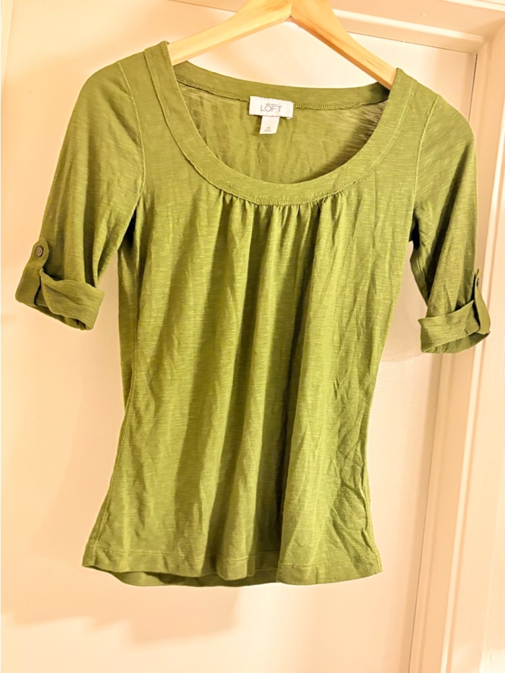 LOFT Olive Green Scoop Neck 3/4 Roll-Sleeve Tunic